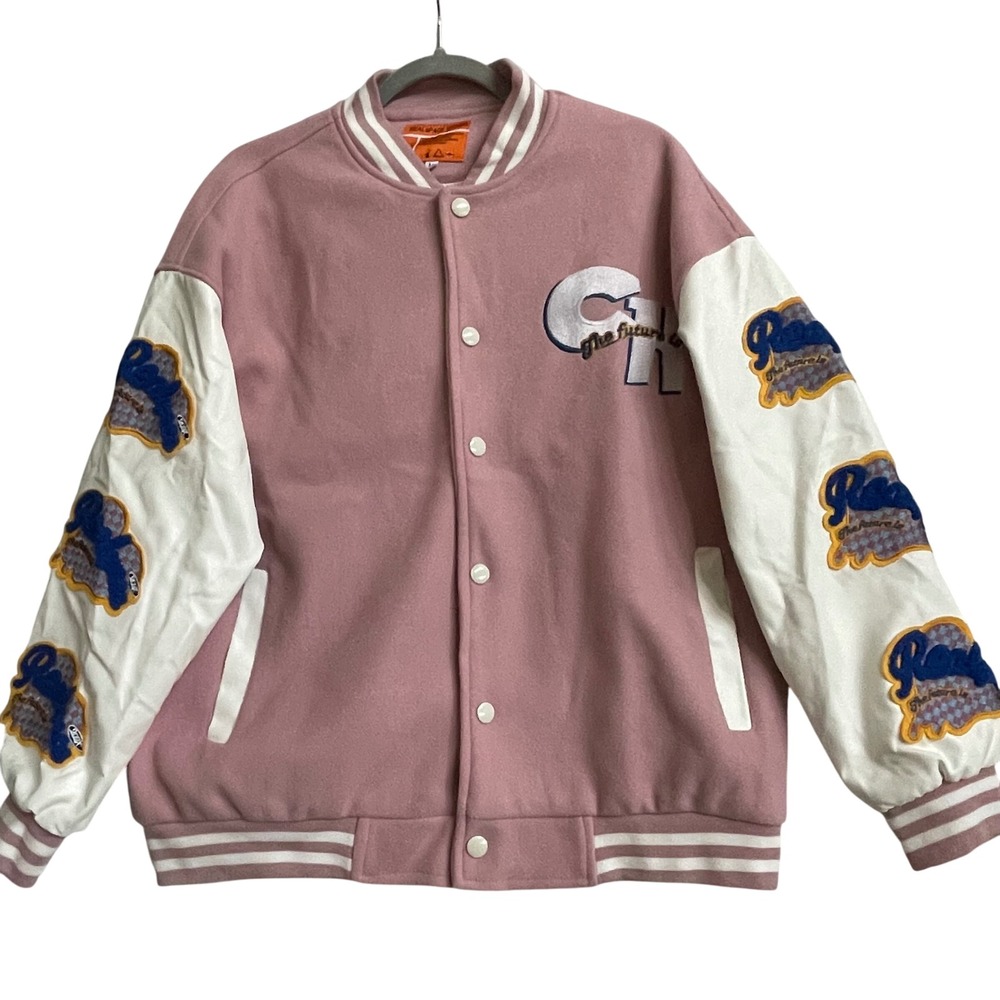Realspace Studio Pink‎ Varsity Jacket Size M Coquette Streetwear Letterman Style